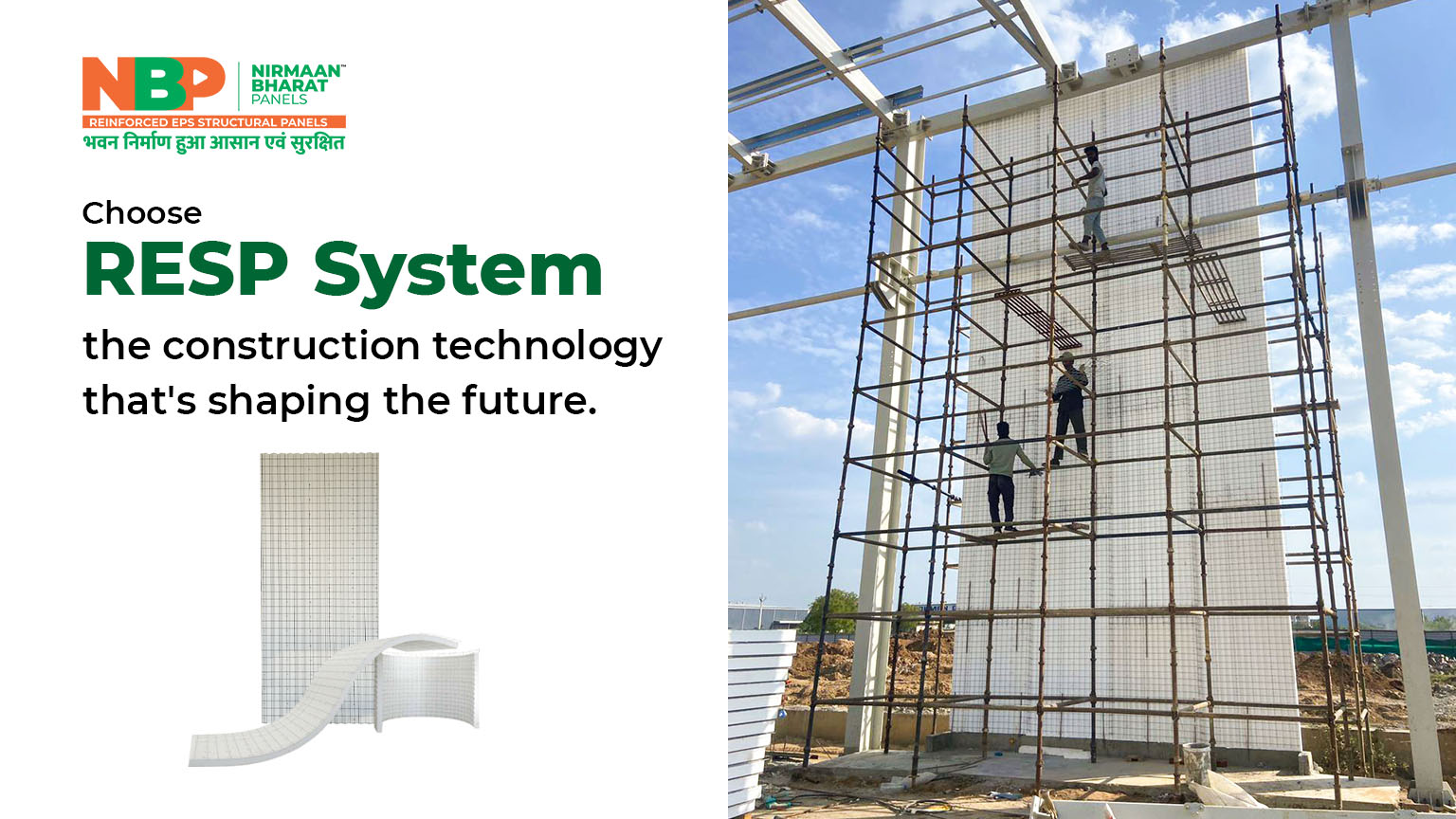 RESP System Reinforced EPS Structural Panels installation at a commercial construction site by Nirmaan Bharat Panels.