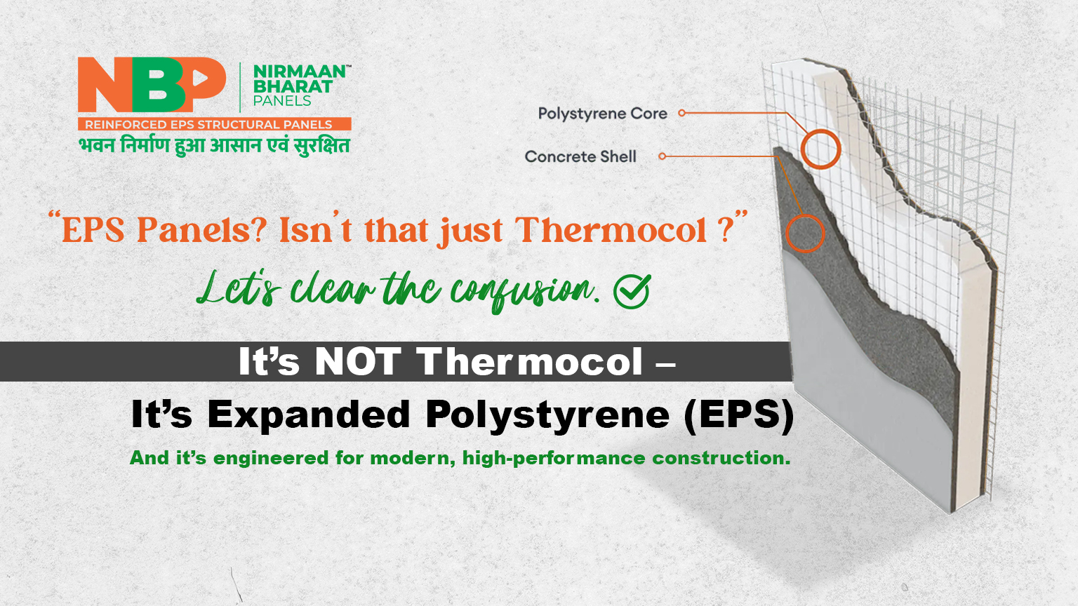 EPS Panels are not Thermocol – Reinforced Expanded Polystyrene Structural Panel with concrete shell and steel mesh for modern construction.