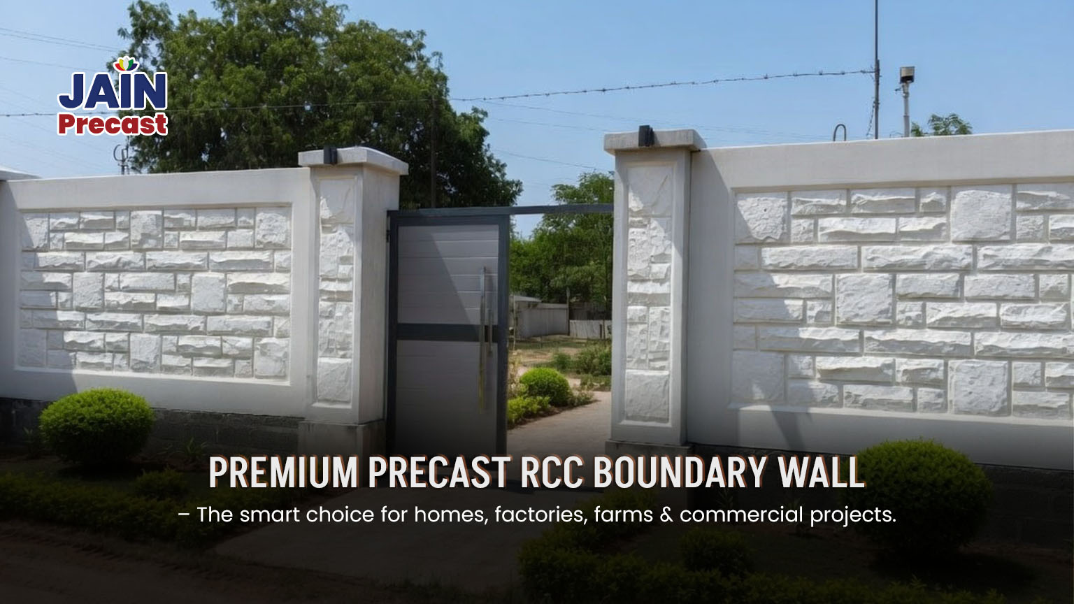 Jain Precast premium RCC boundary wall in Indore with stone finish